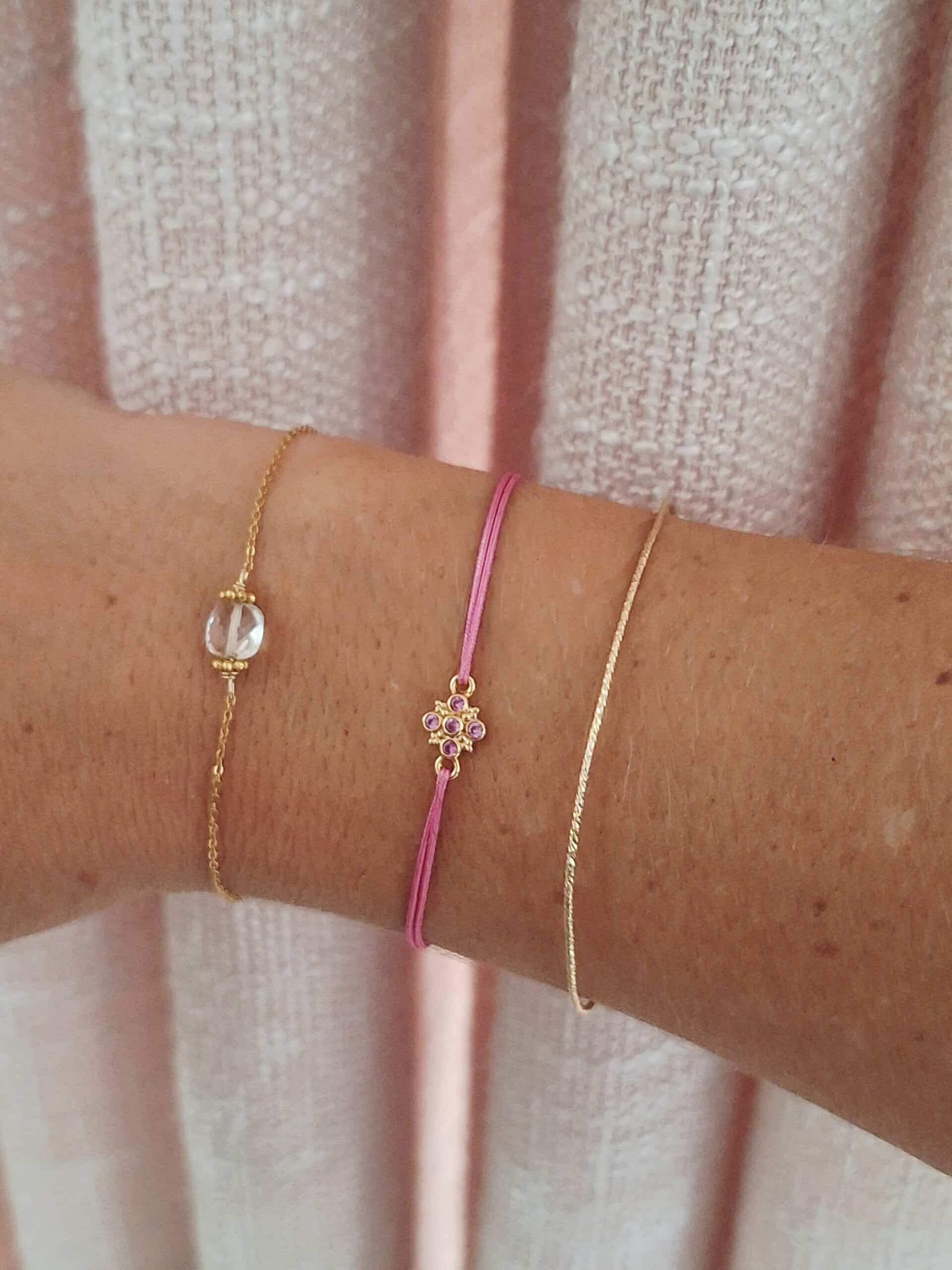 Bracelet cordon LUMINA fleur rose