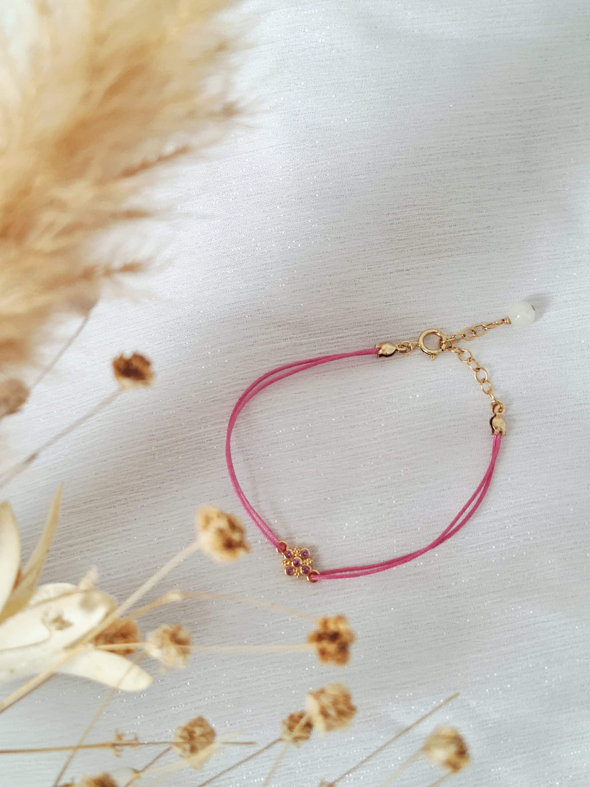 Bracelet cordon LUMINA fleur rose – Image 2